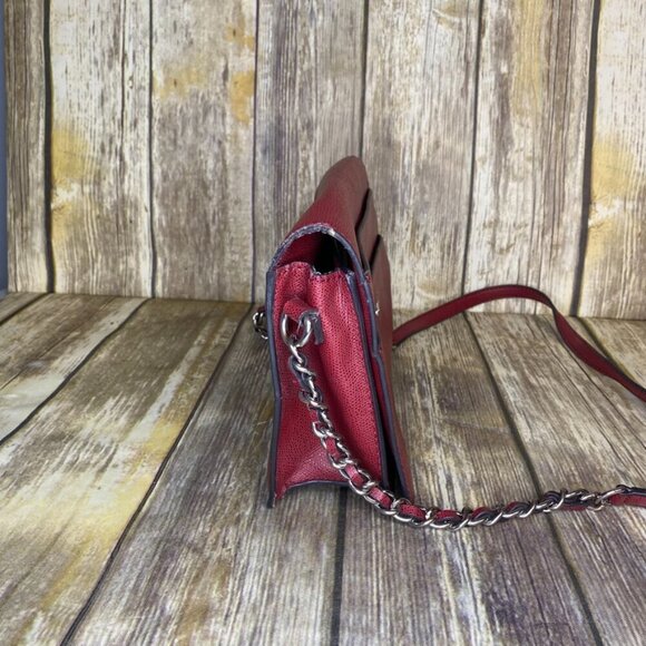 GUESS Burgundy Crossbody with Chain Detail Strap, used w/ minor flaws on edges - Picture 3 of 13